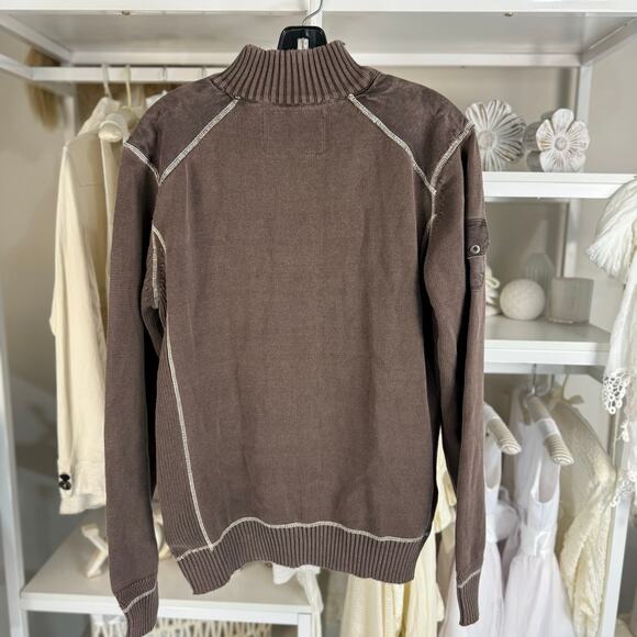 BKE Men’s Size M Brown Distressed Mockneck Half Zip Pullover Sweater #3553 - Picture 4 of 9